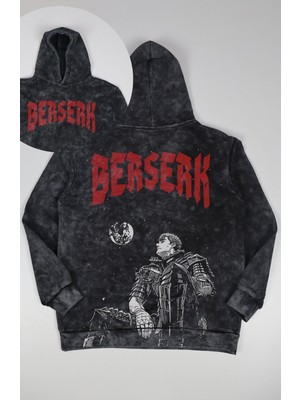 Fuddy Moda Unisex Sky Berserk Sırt Baskılı Kapüşonlu Yıkamalı Sweatshirt, Oversize Anime Temalı Retro Hoodie