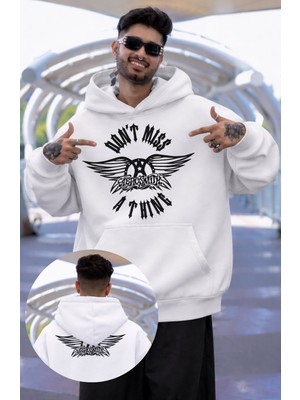 Fuddy Moda Unisex Dont Miss A Thing Ense Baskılı Kapüşonlu Sweatshirt, Oversize Rock Band Aerosmith Hoodie
