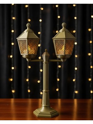 Brntech 3D Sokak Lambası Mumluk - Çift Başlı Retro Tasarım Şamdan