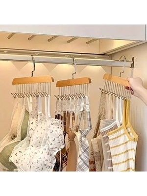Askıcı Çok Amaçlı Ahşap Kıyafet Askısı 1 Adet Kancalı Iç Çamaşırı Kemer Sütyen Askısı 1 Adet