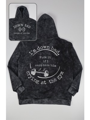 Fuddy Moda Unisex Taylor Swift Down Bad Crying At The Gym Sırt Baskılı Kapüşonlu Yıkamalı Vintage Sweatshirt