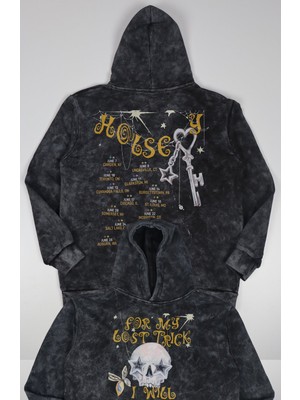 Fuddy Moda Unisex Evanescence Sırt Baskılı Kapüşonlu Yıkamalı Sweatshirt, Oversize Rock Müzik Temalı Hoodie