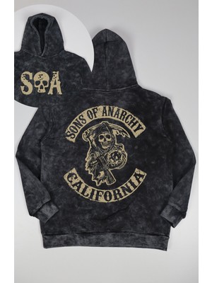 Fuddy Moda Unisex Oversize Sons Of Anarchy California Sırt Baskılı Kapüşonlu Yıkamalı Sweatshirt