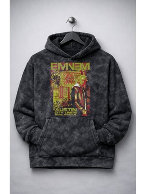 Fuddy Moda Unisex Eminem Baskılı Kapüşonlu Yıkamalı Sweatshirt, Oversize Rap Müzik Temalı Retro Hoodie