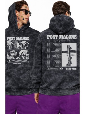 Fuddy Moda Unisex Post Malone Sırt Baskılı Kapüşonlu Yıkamalı Sweatshirt, Oversize Rapper Temalı Hoodie