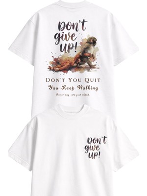 Fuddy Moda Unisex Oversize Dont Give Up Maymun Punch Sırt Baskılı Tişört