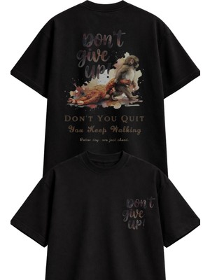 Fuddy Moda Unisex Oversize Dont Give Up Maymun Punch Sırt Baskılı Tişört