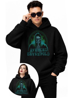 Fuddy Moda Unisex Avenged Sevenfold Yazılı Kapüşonlu Sweatshirt, Oversize Rock Band Baskılı Hoodie