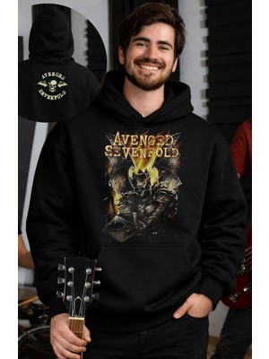 Fuddy Moda Unisex Avenged Sevenfold Ense Baskılı Kapüşonlu Sweatshirt, Oversize Rock Band Temalı Hoodie
