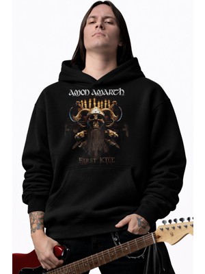 Fuddy Moda Unisex Amon Amarth Baskılı Kapüşonlu Sweatshirt, Oversize Rock Band Temalı Hoodie