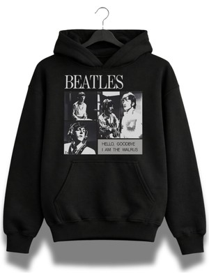 Fuddy Moda Unisex The Beatles I Am The Walrus Baskılı Kapüşonlu Sweatshirt, Oversize Rock Band Temalı Hoodie