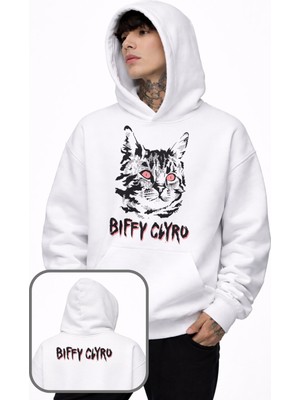 Fuddy Moda Unisex Biffy Clyro Ense Baskılı Kapüşonlu Sweatshirt, Oversize Rock Band Temalı Hoodie