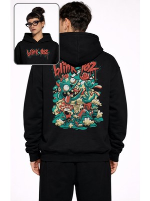 Fuddy Moda Unisex BLINK-182 Sırt Baskılı Kapüşonlu Sweatshirt, Oversize Rock Band Temalı Hoodie