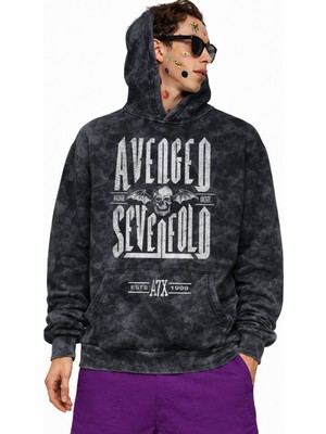 Fuddy Moda Unisex Avenged Sevenfold A7X Baskılı Kapüşonlu Yıkamalı Sweatshirt, Oversize Rock Band Retro Hoodie