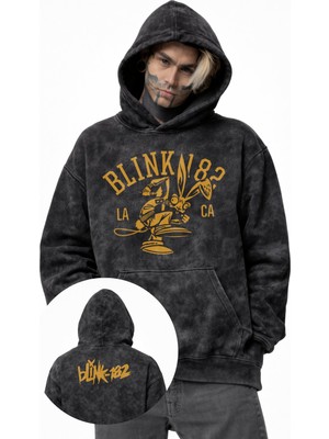 Fuddy Moda Unisex BLINK-182 La Ca Ense Baskılı Kapüşonlu Yıkamalı Sweatshirt, Oversize Rock Band Temalı Hoodie