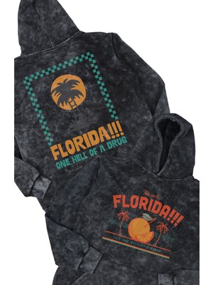Fuddy Moda Unisex Florida Sırt Baskılı Kapüşonlu Yıkamalı Sweatshirt, Oversize Taylor Swift Vintage Hoodie