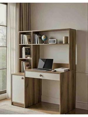 Pema Home %100 Mdf Kapaklı Çekmeceli Kitaplıklı Çalışma Masası