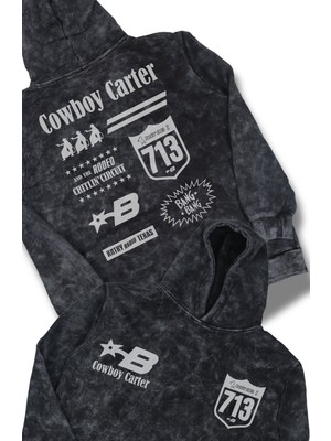 Fuddy Moda Unisex Oversize 713 Cowboy Carter Beyonce Sırt Baskılı Kapüşonlu Yıkamalı Sweatshirt