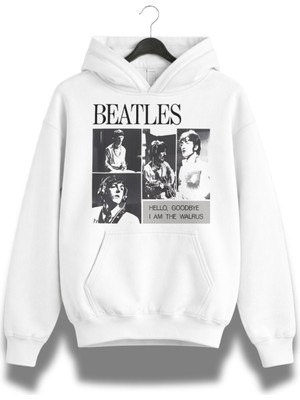 Fuddy Moda Unisex The Beatles I Am The Walrus Baskılı Kapüşonlu Sweatshirt, Oversize Rock Band Temalı Hoodie