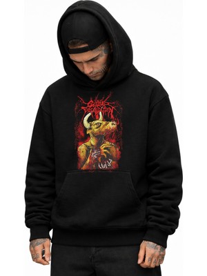 Fuddy Moda Unisex Cattle Decapitation Baskılı Kapüşonlu Sweatshirt, Oversize Rock Band Temalı Hoodie