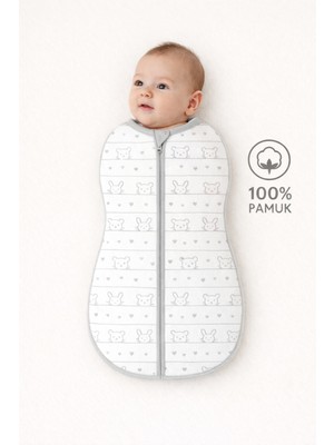 Mimocan %100 Pamuklu Organik Yumuşak Penye Uyku Tulumu Yenidoğan Fermuarlı Kundak 60X35 cm