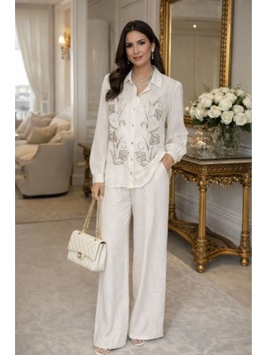 Robin Pamuklu Kumaş Taş Işlemeli Takım