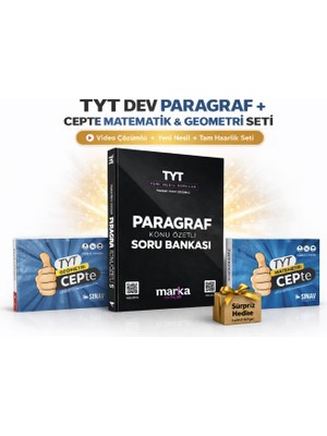 Marka Yayınları Tyt Dev Paragraf Konu Özetli Soru Bankası + Tyt Matematik Cepte + Tyt Geometri Cepte Konu Anlatımlı 3’lü Set | Video Çözümlü Yeni Nesil Tam Hazırlık Sınav Seti + Sürpriz Hediye