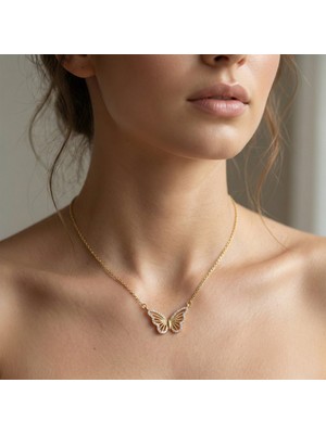 Vaoov 14 Ayar Altın Kaplama Çelik Kelebek Kolye