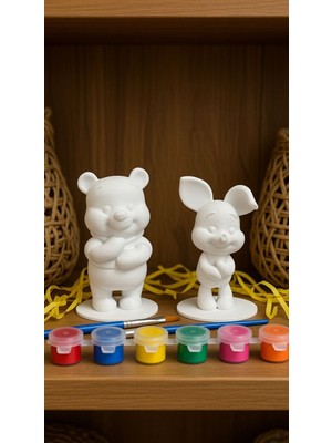 Printella Winnie Piggy Çocuk Boyama Seti – 6 Renk Sulu Boya + 2 Adet Fırça | Eğitici ve Eğlenceli