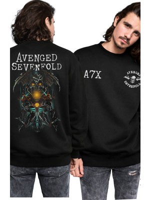 Fuddy Moda Unisex Oversize A7X Avenged Sevenfold Sırt Baskılı Bisiklet Yaka Kapüşonsuz Sweatshirt