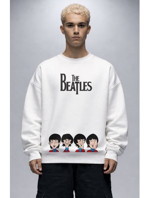 Fuddy Moda Unisex Oversize Rock Band Funny The Beatles Baskılı Bisiklet Yaka Kapüşonsuz Sweatshirt