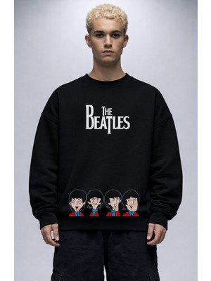 Fuddy Moda Unisex Oversize Rock Band Funny The Beatles Baskılı Bisiklet Yaka Kapüşonsuz Sweatshirt