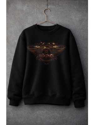 Fuddy Moda Unisex Oversize Aerosmith Baskılı Bisiklet Yaka Kapüşonsuz Sweatshirt