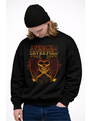 Fuddy Moda Unisex Oversize Skull Avenged Sevenfold Baskılı Bisiklet Yaka Kapüşonsuz Sweatshirt