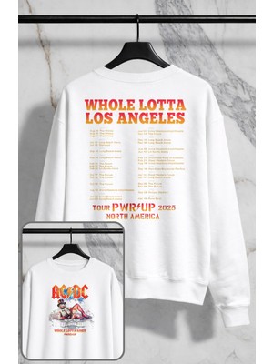 Fuddy Moda Unisex Oversize Rock Band Ac-Dc Pwrd Up Sırt Baskılı Bisiklet Yaka Kapüşonsuz Sweatshirt