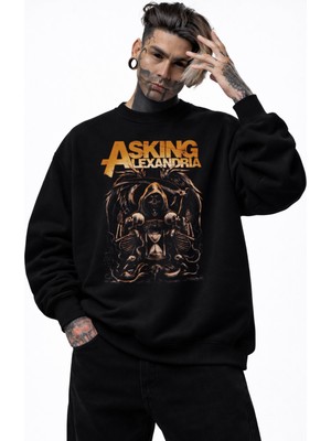 Fuddy Moda Unisex Oversize Rock Band Asking Alexandria Baskılı Bisiklet Yaka Kapüşonsuz Sweatshirt