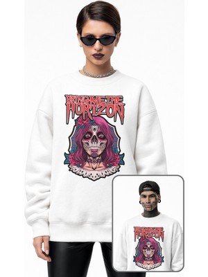 Fuddy Moda Unisex Oversize Rock Band Bring Me The Horizon Baskılı Bisiklet Yaka Kapüşonsuz Sweatshirt