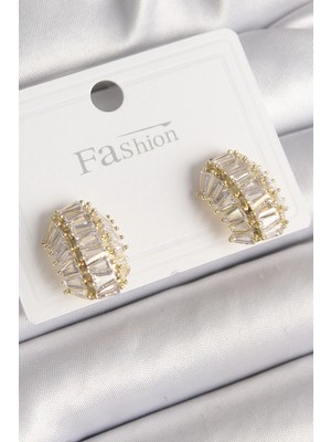 Pazarcan Pirinç Gold Renk Zirkon Taşlı Kaplumbağa Kabuğu Model Kadın Küpe