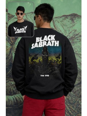 Fuddy Moda Unisex Oversize Black Sabbath The End Sırt Baskılı Bisiklet Yaka Kapüşonsuz Sweatshirt