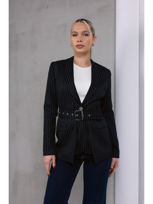 ME & ME Kemer Detaylı Çizgili Trend Ceket