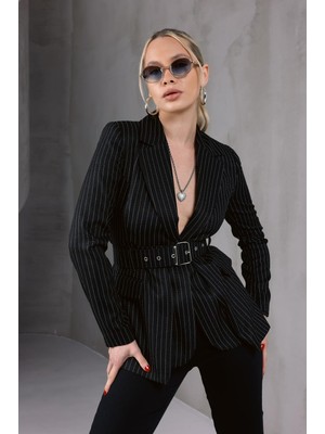 ME & ME Kemer Detaylı Çizgili Trend Ceket