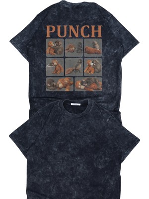 Fuddy Moda Unisex Oversize Maymun Punch Sırt Baskılı Yıkamalı T-Shirt