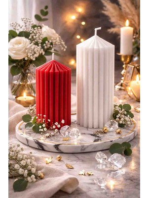 Silindir 2'li Soya Mum Set Dekoratif Mum Tabak Set Kokulu