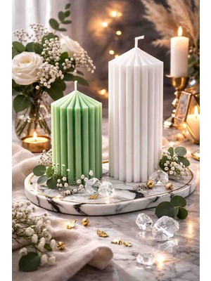 Silindir 2'li Soya Mum Set Dekoratif Mum Tabak Set Kokulu