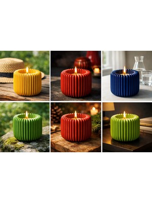 Lumiyo Dekoratif Renkli Çizgili Mumluk – Modern Tealight Mumluk 3D Tasarım 6'lı