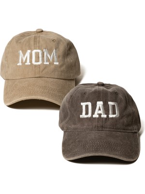 Nome Studio Nakışlı Şapka Mom Dad Anne Baba Şapka 2li Paket Yıkamalı Kumaşlı ve Yazı Nakışlı Şapka Pamuklu Siperlikli Ayarlı Şapka Günlük Tarz Eğlenceli Kep