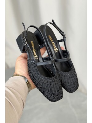 Kadın Cerny Kısa Topuklu Örgülü Ayakkabı - Siyah