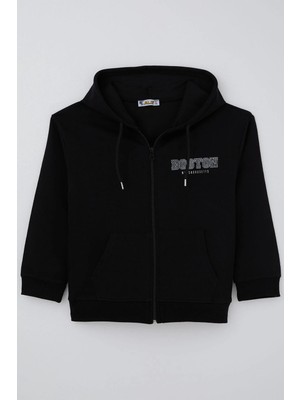 Alg Erkek Çocuk Hırka Kapüşonlu Arka Kısmı Baskı Detaylı 6-9 Yaş, Siyah