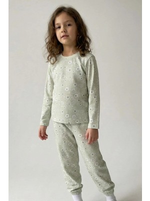 Breeze Kız Çocuk Pijama Takımı Çiçek Desenli 4-8 Yaş, Su Yeşili