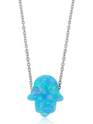 Marsilyan 925 Ayar Gümüş Mavi Opal Fatma Eli Kadın Gümüş Kolye PT2610037 (72)